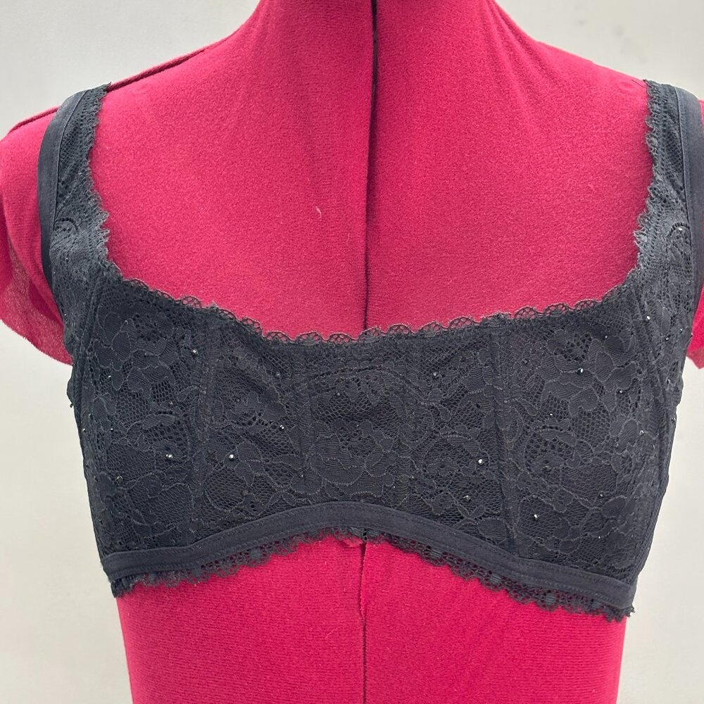 Victoria Secret No Wire Black Lace Rhinestone Boned Balconette Bra Sz L